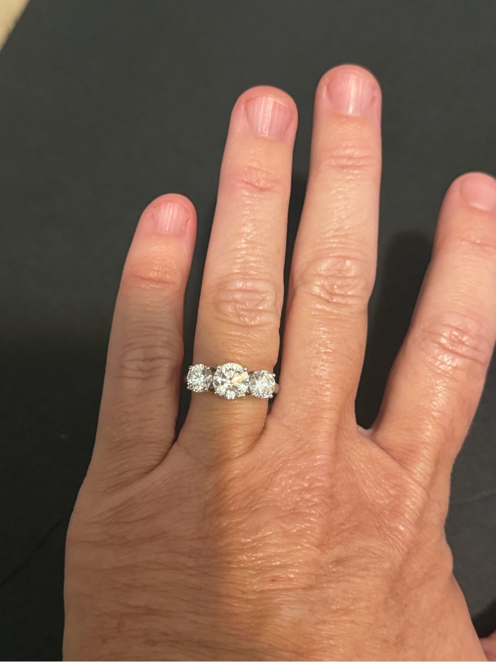 3.02 Carat Three-Stone Diamond & White Gold Engagement/Anniversary Ring, Sz 6.5